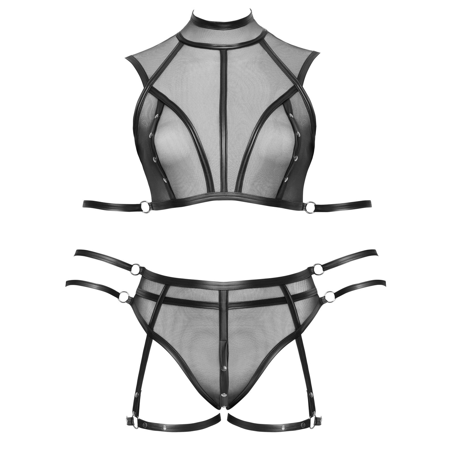 Transparent Plus Size Lingeri Sæt med Wetlook Striber