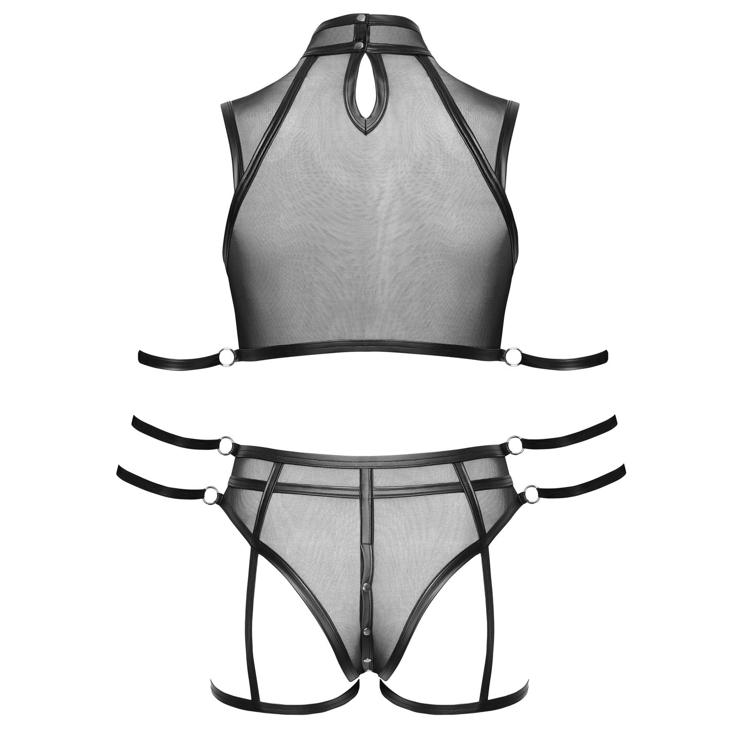 Transparent Plus Size Lingeri Sæt med Wetlook Striber