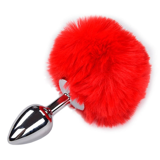 Metal Anal Fluffy Plug Med Rød Kanin Hale